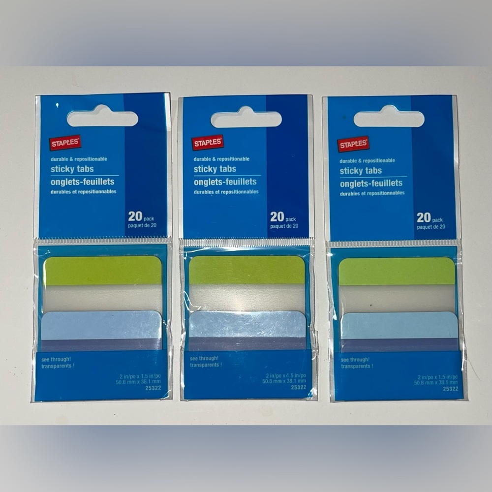 Staples 3 Packages Blue & Green Sticky Tabs, 25322